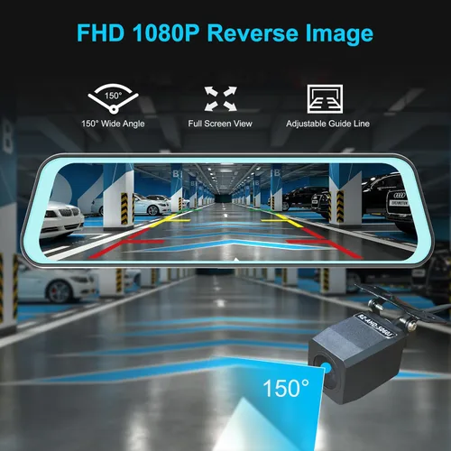 Vista 4 de Cámara de salpicadero con espejo, cámara frontal y trasera, pantalla táctil IPS de 9.66 pulgadas, versión nocturna, medios de vapor, monitor