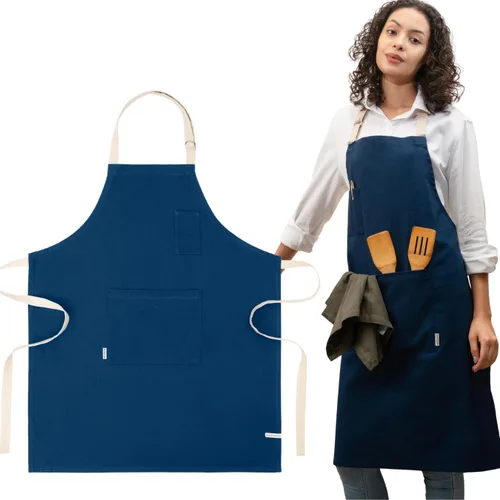 Vista 14 de Cotton Canvas Apron for Women & Men – Adjustable Neck Strap & Waist Ties with Pockets