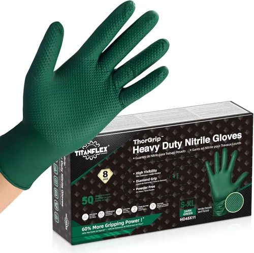 Vista 8 de TitanFlex Heavy Duty Industrial Nitrile Gloves with Raised Diamond Texture, 8-mil, Latex Free (Green/Dark Green/Yellow)