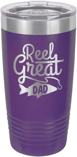 Vista 14 de REEL GREAT DAD BLACK Vaso de bebida de 20 onzas con pajita Taza de viaje grabada con láser Comparar con Yeti Rambler Idea de regalo para papá