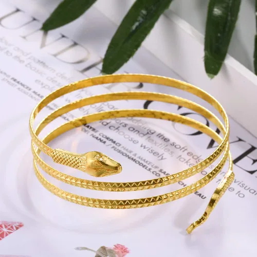 Vista 2 de Hicarer Paquete de 2 pulseras de serpiente dorada para Halloween, brazalete de serpiente en espiral, brazalete superior del brazo, accesorio