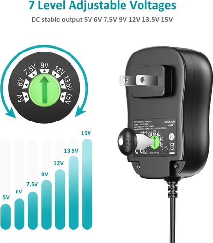 Vista 2 de Fuente de alimentación universal 5V 6V 7.5V 9V 12V 13.5V 15V 3A 2.5A AC DC adaptador de corriente 45W cable cargador de pared con 5V 2A puerto USB
