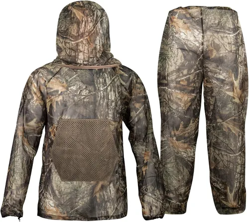 Vista 18 de Traje de red para mosquitera, traje de malla de caza de camuflaje, ropa de red para insectos con capucha para protección al aire libre, no se