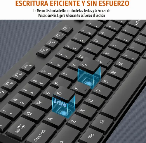 Vista 6 de Combo de teclado y mouse inalámbrico, EDJO, teclado y mouse USB inalámbrico silencioso de tamaño completo, 2.4GHz sin retraso, larga duración