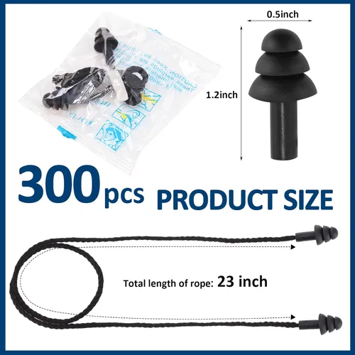 Vista 2 de Xuhal 100 pares de tapones para los oídos con cable negro reutilizables de silicona con bloqueo de sonido envueltos individualmente, tapones