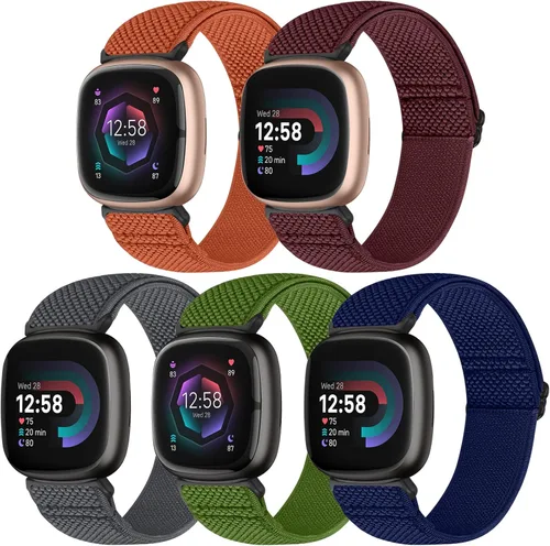 Vista 8 de Bcuckood Compatible con Fitbit Versa 4/Versa 3/Sense 2/Sense Band para mujeres y hombres, paquete de 5 correas de nailon elástico suave ajustable