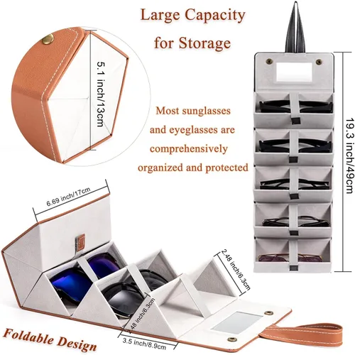 Vista 3 de Menoeceus Sunglasses Organizer Case Travel Glasses Case Multiple Pairs Eyeglasses Storage Holder Box 5 Slot for Women Men