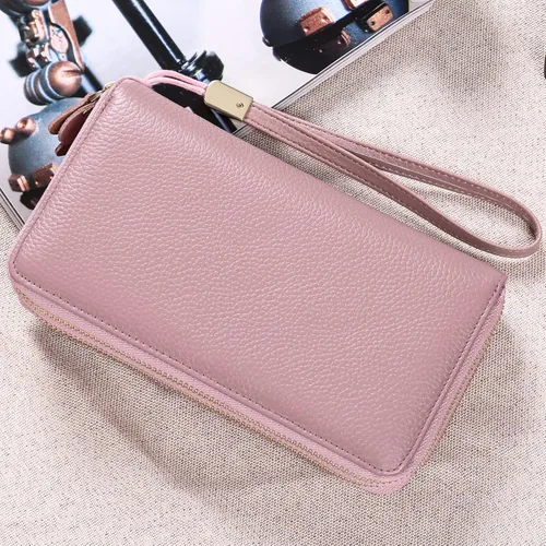 Vista 5 de SENDEFN Cartera de cuero para mujer con bloqueo RFID cremallera alrededor del soporte del teléfono embrague pulsera de gran capacidad, Rosado