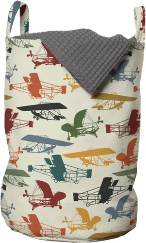 Vista 20 de Lunarable Bolsa de lavandería de tren, patrón de dibujos animados de locomotora dibujada digital con rieles de ferrocarril, cesta con asas, cierre