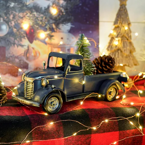 Vista 3 de SOFFEE DESIGN Vehículos coleccionables clásicos de 12 pulgadas, decoración de hierro modelo Pick-up, figura coleccionable, soporte de vino de Azul