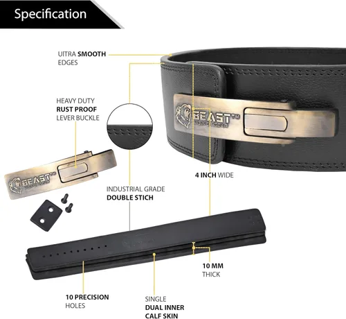 Vista 2 de Beast Power Gear Cinturón de palanca de cuero de 10 mm y 13 mm para levantamiento de pesas - Correa gratuita para soporte de la espalda baja