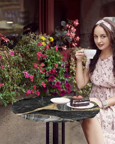 Vista 4 de SEVENBABU Mantel redondo de 55 a 60 pulgadas, mantel redondo de vinilo ajustable con borde elástico para fiestas al aire libre, patrón de mármol