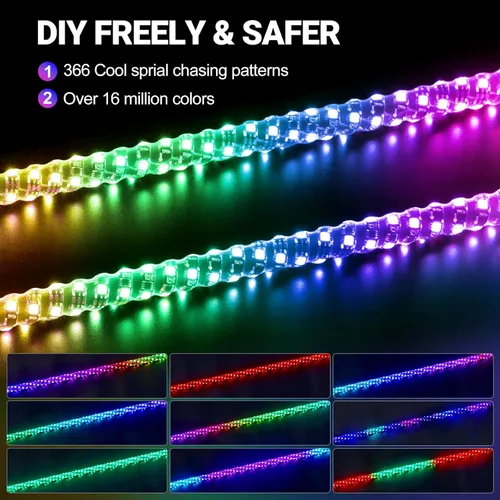 Vista 2 de IMARS 2 luces LED en espiral de 4 pies con Bluetooth y control remoto, 20 colores, 366 modos de iluminación, luz RGB de persecución resistente a