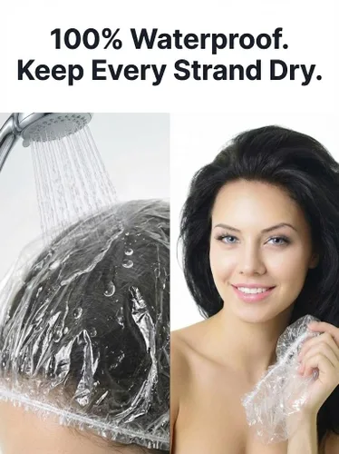 Vista 6 de Aquior Gorro de ducha desechable, 50 piezas de gorras de baño más grandes, gruesas, transparentes, impermeables, de plástico elástico, para mujeres