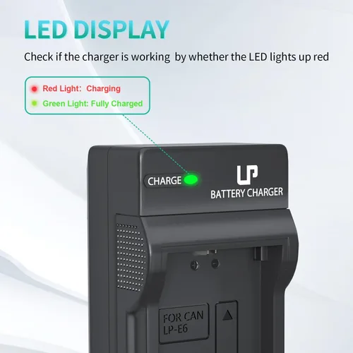 Vista 3 de LP Cargador de batería LP-E6 LP E6N, cargador compatible con Canon EOS 90D, 80D, 70D, 60D, 60DA, 7D Mark II, 7D, 6D Mark II, 6D, 5D Mark IV, 5D Mark