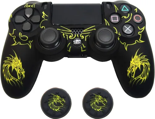 BRHE - Funda protectora de silicona antideslizante para PS4, compatible con PS4 SlimPS4 Pro inalámbricocontrolador de gamepad con cable con 2 tapas