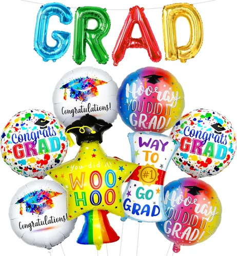 KatchOn, Juego de globos de graduación multicolores, paquete de 12, grandes, 41 pulgadas, globos de estrella, felicitaciones a los graduados por