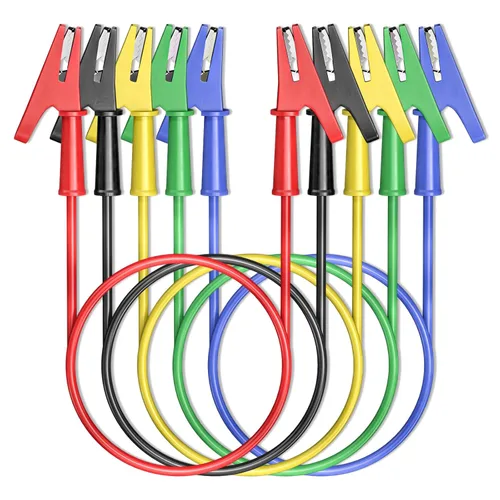 Vista 10 de Goupchn 5 cables de prueba de cocodrilo de doble extremo con clips aislantes, cable de cobre flexible para pruebas eléctricas 3.3 pies