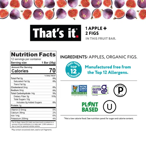 Vista 2 de That's it. Barras de frutas de manzana + higo, 100% naturales, sin ingredientes artificiales ni conservantes, delicioso aperitivo saludable