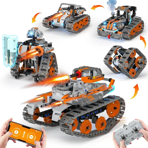 Vista 10 de Kit de construcción de robot STEM 5 en 1 para niños de 6 a 14 años, aplicación y control remoto, robot de dinosaurio, juguetes de construcción
