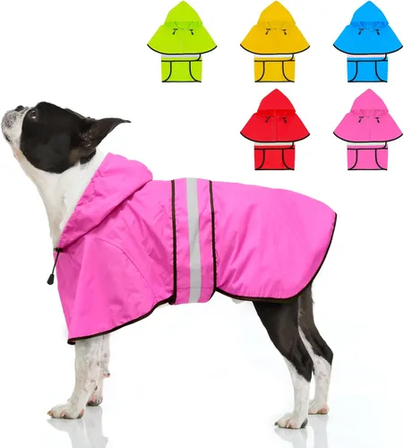 Vista 16 de Weesiber Chubasquero para perro, impermeable con agujero para correa, ropa de lluvia con capucha reflectante para cachorros, poncho para mascotas