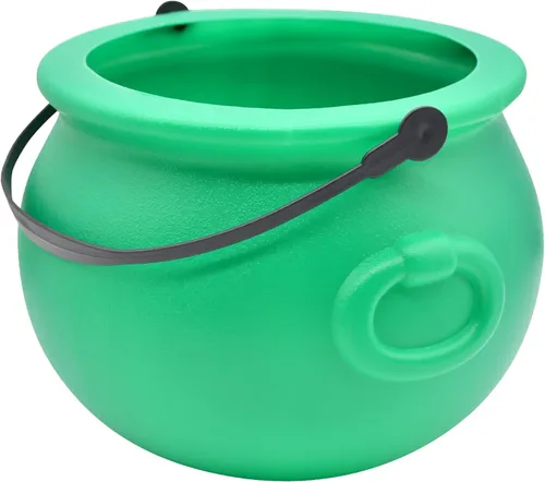 Vista 6 de SpinLaLa Caldero de plástico negro de 8 pulgadas, cuenco para dulces de Halloween, cubo grande de caldero de bruja para decoraciones de Halloween