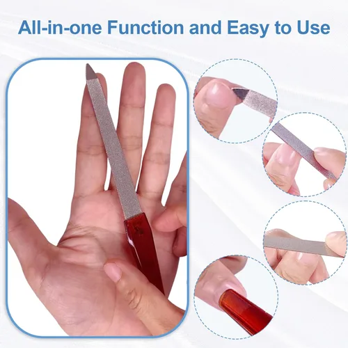 Vista 5 de Lima de uñas (6 unidades), limas de uñas de metal para uñas naturales, hechas de acero inoxidable con punta afilada y mango antideslizante, grano