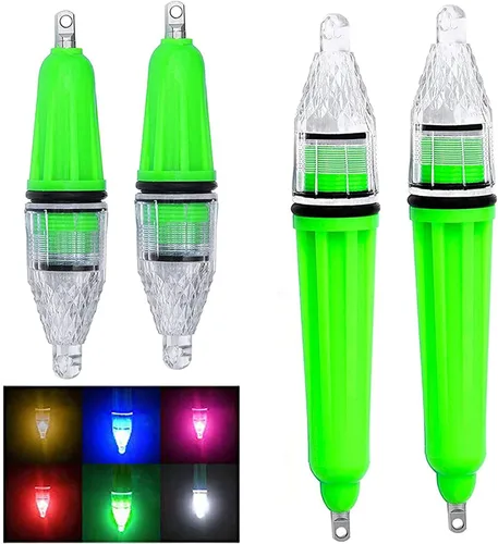 Vista 9 de Luz de pesca subacuática, 4 piezas de luz LED de pesca de caída profunda, luz de pesca LED impermeable, luz intermitente de noche, señuelo de pesca