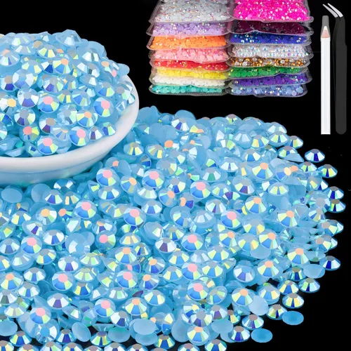 Vista 27 de 6000 piezas de diamantes de imitación de resina de 4mm a granel, color azul cielo AB con parte trasera plana, diamantes de imitación redondos