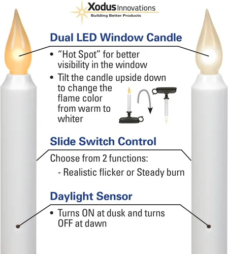 Vista 4 de Xodus Innovations FPC1525A-R6 - Vela LED para ventana con batería con nueva tecnología de punto caliente y sensor de atardecer a amanecer y elección