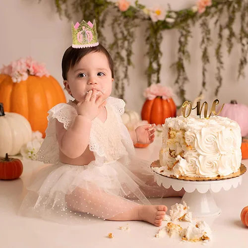 Vista 5 de Sombrero de corona de calabaza para niñas para cumpleaños, corona de primer cumpleaños de calabaza pequeña, decoraciones de cumpleaños con temática