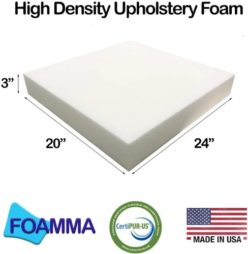 Vista 12 de Foamma 2" x 20" x 24" High Density Upholstery Foam, Chair Cushion Square Foam for Dining Chairs, Wheelchair Seat Cushion Replacement
