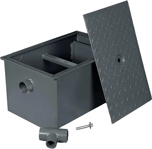 Vista 5 de Interceptor de trampa de grasa de acero al carbono de 14 libras para restaurante debajo del fregadero cocina