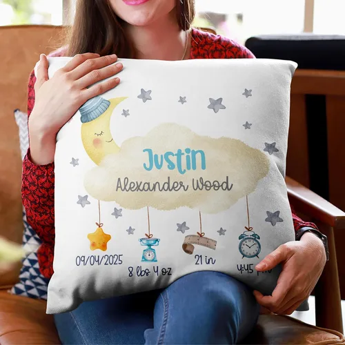 Vista 4 de Hyturtle Almohada personalizada con anuncio de nacimiento para niños y niñas (inserto incluido), almohada de guardería, almohada de estadísticas