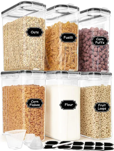 Vista 8 de Juego de recipientes para cereales (4 litros/135.2 onzas), 4 recipientes herméticos para almacenamiento de alimentos con tapas, dispensadores