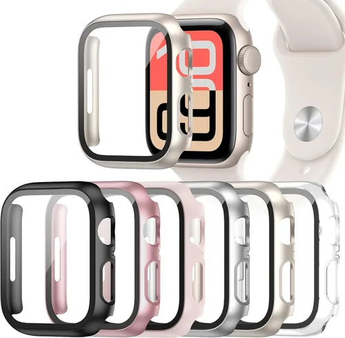 Vista 14 de Paquete de 6 fundas para Apple Watch SE 3 (2025)/SE 2/SE/Series 6/5/4 de 40 mm con protector de pantalla de vidrio templado, funda protectora