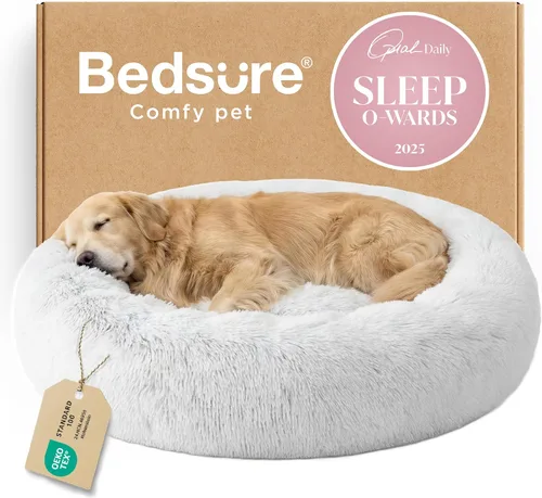 Vista 74 de Bedsure - Cama calmante para perros pequeños y medianos, lavable, con forma de dona, antideslizante, afelpada, esponjosa, pelo sintético, cama