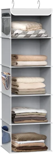 Vista 17 de Simple Houseware Organizador de armario colgante de 5 estantes, color negro