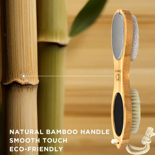 Vista 6 de ICDI ICANdOIT Lima de pie de bambú natural removedor de callos multiusos 4 en 1 pies Kit de pedicura con cepillo de cerdas de jabalí para el cuidado