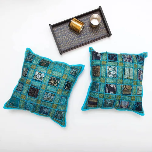 Vista 7 de INDACORIFY Juego de fundas de cojín surtidas de retazos, almohada de parche con cuentas hecha a mano india, almohada bohemia, funda de cojín