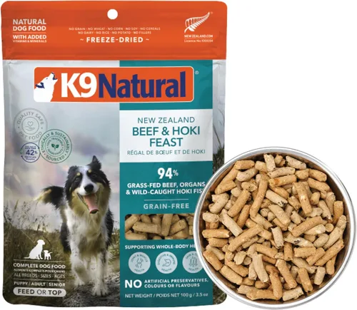 Vista 7 de K9 Natural Carne Liofilizada para Perros, Comida Completa Natural de Alta Carne o Aditivo para Comida para Perros, Carne Alimentada con Pasto