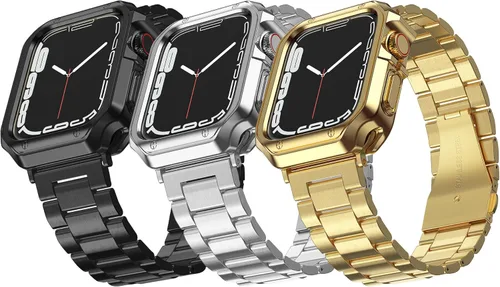 MRYUESG Paquete de 3 correas diseñadas para Apple Watch, correa de pulsera para i-Watch Series 9 8 7 6 5 4 3 2 1 SE, cadena de metal de acero