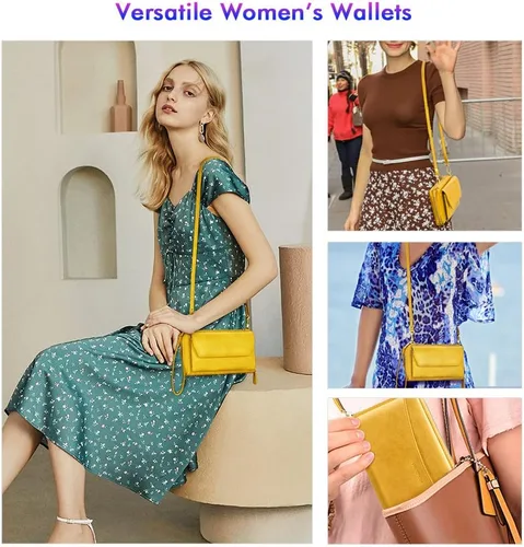 Vista 2 de nuoku Cartera RFID para mujer, bolso cruzado con cremallera alrededor de 2 correas