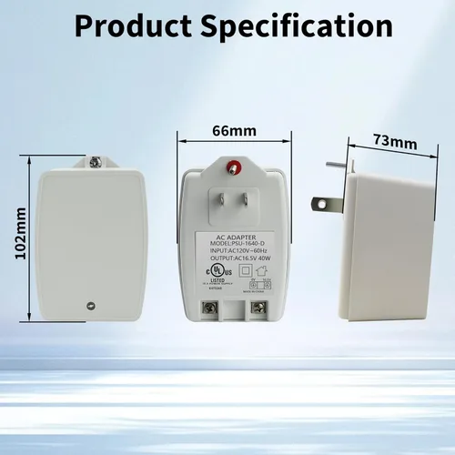 Vista 7 de Timbre de puerta de 16.5 V 40 VA enchufable de reajuste automático de transformadores de CA de seguridad, compatible con Ring Video Doorbell Pro