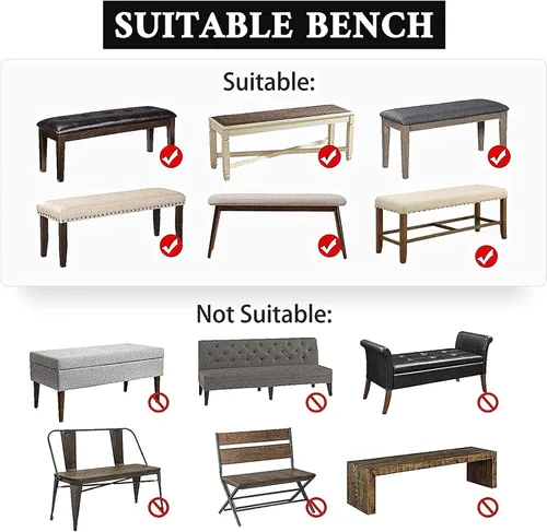 Vista 6 de Funda de banco tapizada elástica de sirsaca para banco de comedor, protector de asiento de banco de comedor con falda, protectores de banco