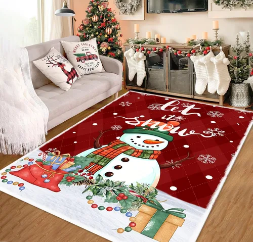 Alfombra roja de Navidad, 3 x 4 pies, muñeco de nieve con diseño de muñeco de nieve y copos de nieve, para invierno, Yeti, lindas alfombras para