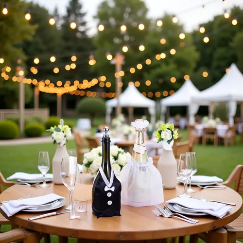 Vista 6 de 1 juego de fundas para botellas de vino para novios, disfraz de botella de vino para bodas, regalos de boda para parejas, divertidas cubiertas