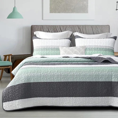 Vista 13 de DURLENGEN Juego de edredón botánico gris azulado tamaño Queen de 3 piezas, estampado gris azulado con patrón de hojas beige, juego de colcha ligera