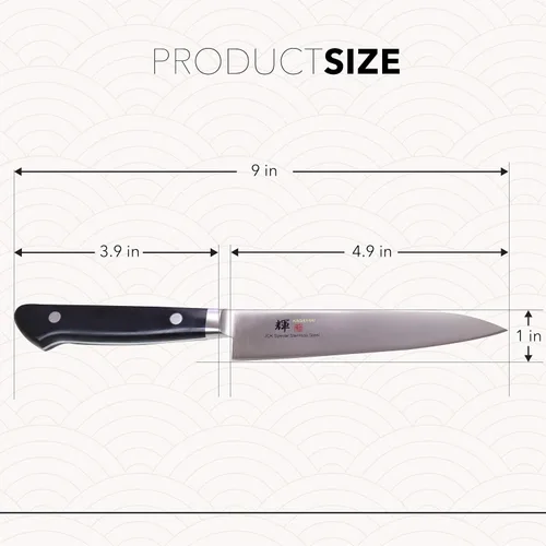Vista 7 de Kagayaki Basic KG-1 - Cuchillo japonés, 4.9 pulgadas (125mm) - Mono-acero VG-1, afilado de acero al carbono con facilidad inoxidable, fabricado