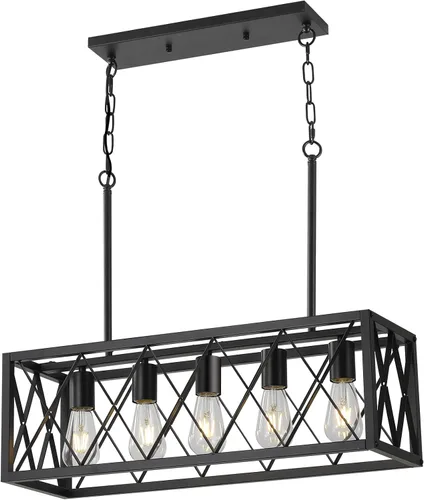 Vista 11 de KEESFU Iluminación de isla de cocina de granja, accesorios de iluminación colgante de 3 luces, altura ajustable, luz industrial para comedor de sala